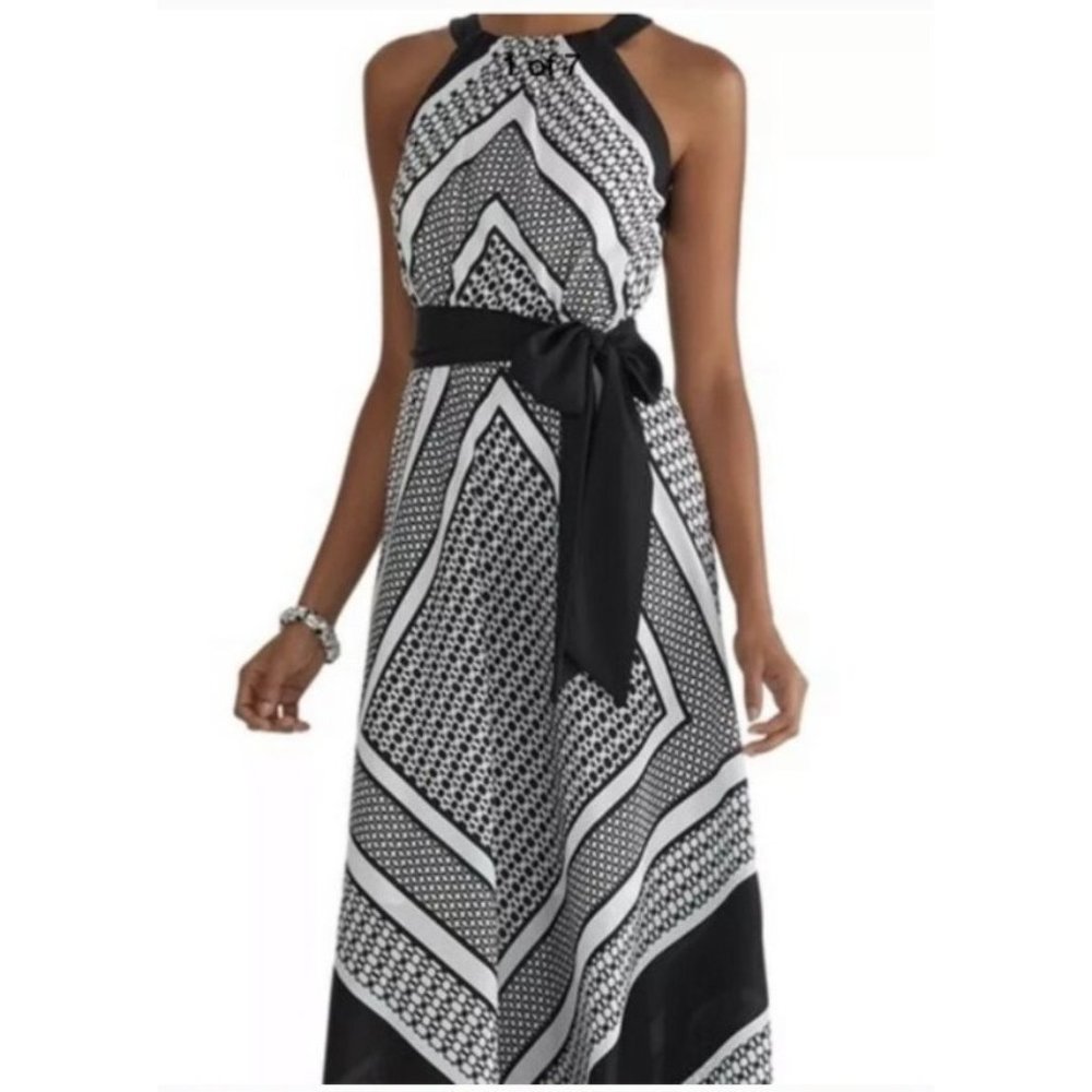 White House Black Market Full Length Maxi Dress Black/White Geometric Womens 12